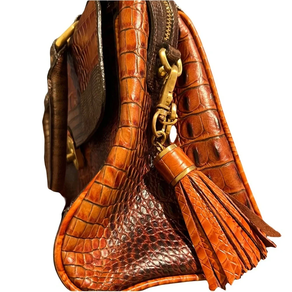 Brahmin Elegant Brown Crocodile-Embossed Handbag
